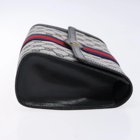 GUCCI GG Supreme Sherry Line Clutch Bag PVC Navy Gold 67 014 3087 Auth 140986 - Picture 6 of 15